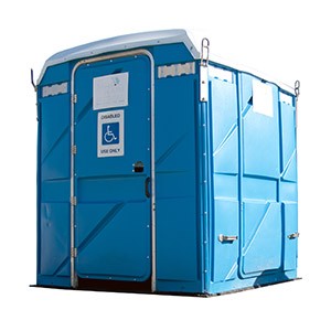 Portable restrooms with dedicated modifications for disabled use.